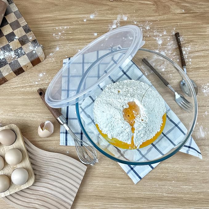 4.7QT Large Glass Mixing Bowl with White Lid, Big Salad Bowl with Lid, Large Glass Bowls for Sourdough and Kithen