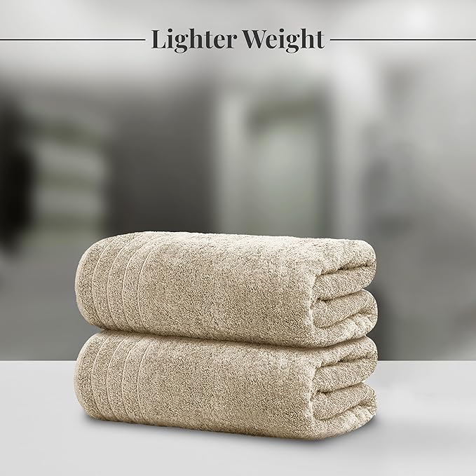 8 Piece Towel Set, 2 XL Bath, 2 Hand, 4 Washcloth, Beige | 100% Cotton, Lighter Weight, Quicker to Dry, Super Absorbent, Perfect for Bathroom