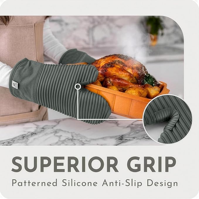 Extra Long Silicone Oven Mitts | Heat Resistant 500°F BPA-Free Food Grade Silicone Kitchen Mittens | 2-Piece Set of Oven Gloves Kitchens
