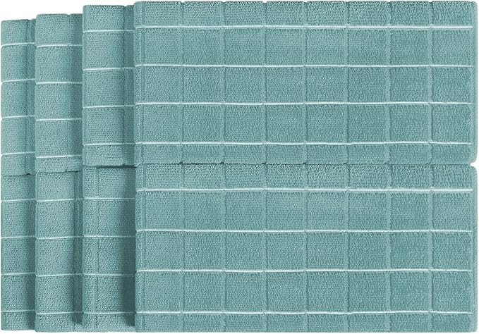 Microfiber Dish Towels - Soft, Super Absorbent and Lint Free Kitchen Towels - 8 Pack (Lattice Designed Lake Blue Colors) - 26 x 18 Inch
