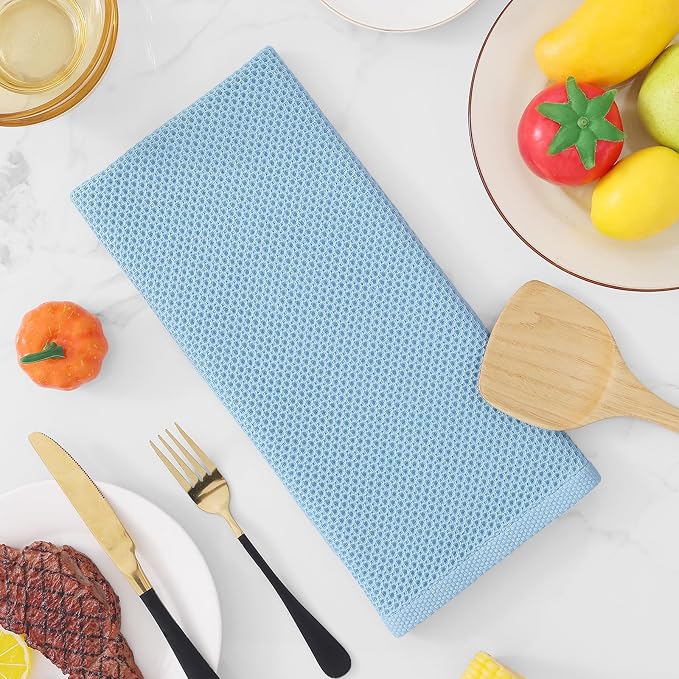Homaxy 100% Cotton Waffle Weave Kitchen Dish Towels 4-Pack, Sky Blue | 13 x 28 Inches, Ultra Soft Absorbent Dish Towels, Quick Drying Cleaning Towels