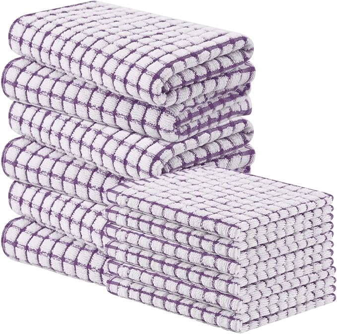 Homaxy Kitchen Towels and Dishcloths Set, Set of 12, Purple | Cotton Terry Kitchen Dish Towels, Super Soft and Absorbent Dish Cloths, 16 x 25 and 12 x 12 Inches