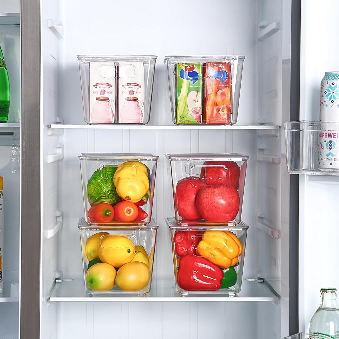 Vtopmart 12 Pack Clear Stackable Storage Bins with Lids, Medium | BPA-free Plastic, Organize Vertically, For Pantry Kitchen Fridge Cabinet Closet Bathroom, Built to Last, Easy to Move