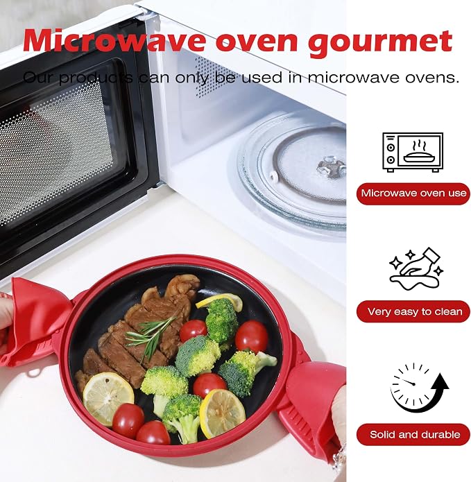 Microwave Grill Pan with Glass Splatter Cover（BPA Free） | Nonstick Microwave Crisper Pan & Cookware Accessories for Grilling Meat, Sandwich, Chicken Wings, Sausage,Dishwasher Safe