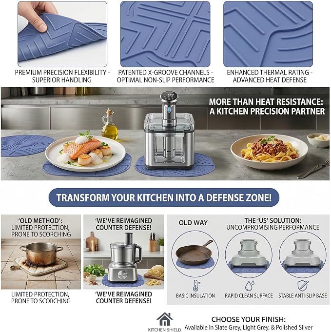 2-Pack Silicone Heat Resistant Mat for Ninja Crispi Glass Air Fryer (FN101GY FN101SG FN101ST), 10.4" Countertop Protector Trivet & Non-Slip Hot Pad, Essential Ninja Crispi Accessories, Blue