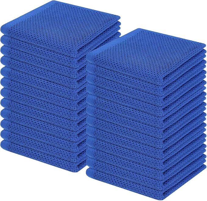 Homaxy 100% Cotton Waffle Weave Kitchen Dish Cloths 24-Pack, Blueberry | 12 x 12 Inches, Ultra Soft Absorbent Dish Towels, Quick Drying Dish Rags with Hanging Loop