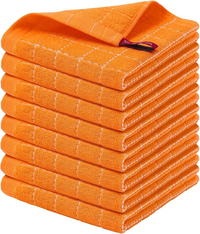 Homaxy 100% Cotton Terry Kitchen Dish Cloths, 8 Pack, Orange | Ultra Soft and Absorbent, Suitable for Drying and Washing Dishes