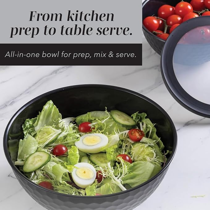 COOK WITH COLOR Mixing Bowls with Lids - 12 Piece Plastic Nesting Bowls Set includes 6 Prep Bowls and 6 Lids, Microwave Safe Mixing Bowl Set, Black and White Diamond