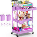 Goovilla 3 Tier Rolling Utility Cart Organizer with Removable Drawer,Purple | Stable and Sturdy Rolling Storage Carts with 2 Lockable Wheels for Bathroom, Kitchen, Snack, Craft, Makeup, Baby Essentials