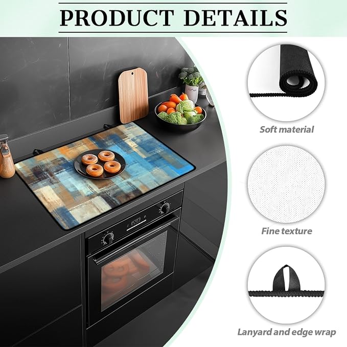 Modern Abstract Art Stove Top Covers for Electric Stove Blue Brown Gradient Painting Geometric Glass Top Gas Stove Pad Heat Resistant Range Cooktop Mat for Kitchen 28"x20"