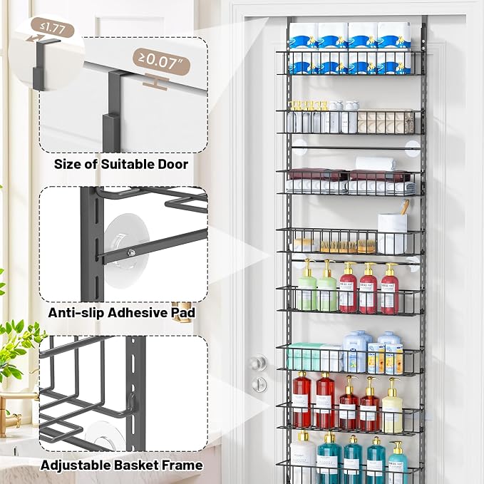 ElegantArray 10-Tier Pantry Door Organizer, Deep Gray | Over The Door Pantry Organizer Rack and Storage, Hanging Spice Rack Shelves Door, Home Office Laundry Room Bathroom & Kitchen