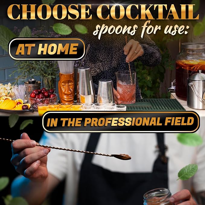 Rose Gold Bar Spoon Set of 4, 12 In, Stainless Steel, Spiral-Pattern Stem | Bar Spoons Cocktail Mixing Spoon Set; Dishwasher Safe, Rust-Resistant; for Cocktails, Iced Tea, Iced Latte; Sugar Spoon