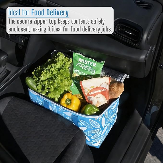 VENO 2 Pack Insulated Cooler Bag Reusable Grocery Bag for Food Delivery | Heavy Duty Large Collapsible Cooler Shopping Tote w/ Zippers, Foldable, Stands Upright for Camping (Spring Breeze, 2 Pack)