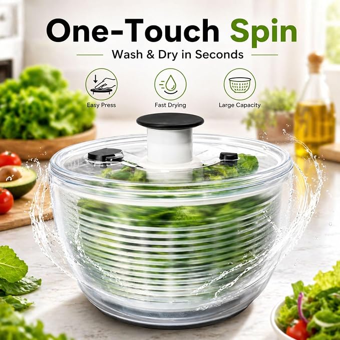 Good Grips Salad Spinner 6.3 Qt – Large Lettuce Spinner & Salad Cleaner with Bowl & Lid, Fruit Washer, Vegetable Cleaner, Strainer Bowl, Fast Drying Multipurpose Kitchen Tool