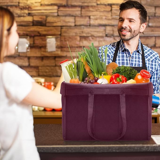 Reusable Grocery Shopping Bags 10 Pack Large Foldable Tote Bags Bulk | Eco Produce Bags with Long Handle for Shopping Groceries Clothes (5 Assorted Colors)