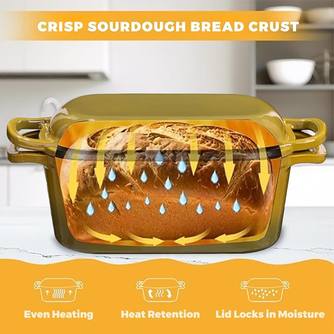 4.6 Quart Dutch Oven for Sourdough Bread Baking | Oval Bread Dutch Oven with Lid, Cast Iron Bread Pan for Crispy Crust, Steam Baking Design for Artisan Homemade Loaves, Olive
