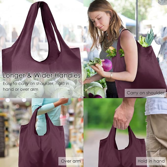 BeeGreen Burgundy Reusable Grocery Bags Wine Red Reusable Kitchen Bags Bulk Foldable-Machine Washable with Zipper Storage Pouch 50 Packs
