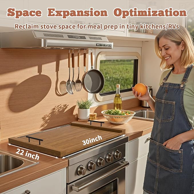 Gas Stove Top Cover: Wooden 30 * 22 inches Noodle Board Stovetop Covers with Handles, Wood Cutting Board for Kitchen Gas Stove and Electric Stove