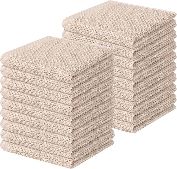 Homaxy 100% Cotton Waffle Weave Kitchen Dish Cloths 18-Pack, Beige | 12 x 12 Inches, Ultra Soft Absorbent Dish Towels, Quick Drying Dish Rags with Hanging Loop