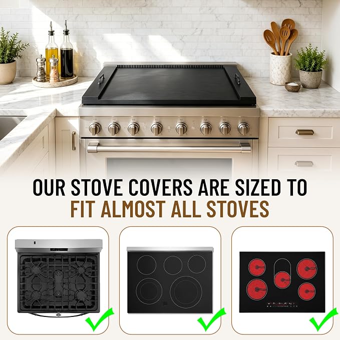 Stove Top Cover, 29.5 x 22 in Noodle Board for Electric Range and Gas Cooktop, Wooden Range Cover with Handles, Farmhouse Kitchen Decor