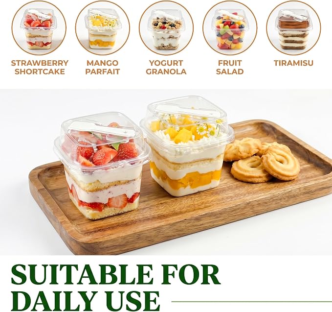 50 Pack 12 oz Plastic Dessert Cups with Lids and Spoons | Banana Pudding Cups with Lids Mini Dessert Shooters for Party Individual Yogurt Parfait Jello Fruit Trifle