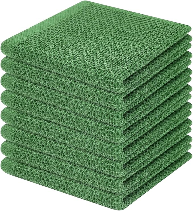 Homaxy 100% Cotton Waffle Weave Kitchen Dish Cloths 8-Pack, Grass Green | 12 x 12 Inches, Ultra Soft Absorbent Dish Towels, Quick Drying Dish Rags with Hanging Loop