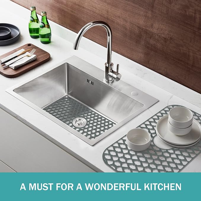 Silicone Kitchen Sink Protectors Mats - 12" 13" 14" 16" 18" 19" 21" 22" 24" 25" 26" 28" 30", Heat Resistant, Machine-wash (26”x14”, Center Drain)