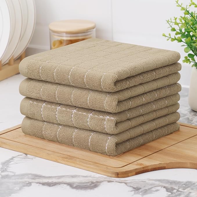 Homaxy 100% Cotton Terry Kitchen Towels, 5 Pack, Tan | Ultra Soft and Absorbent Dish Towels for Kitchen, Suitable for Drying and Washing Dishes