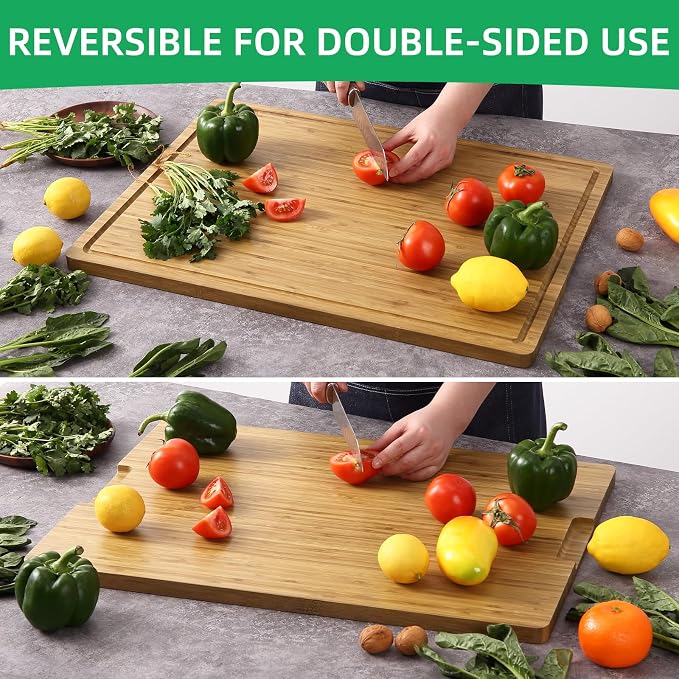 Garvee 24 in x18 in Large Cutting Board for Kitchen, Bamboo Wood Chopping Board with Juice Groove & Handles, Reversible Wooden Butcher Block Charcuteries Cheese Serving Tray