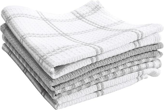 T-Fal Premium Waffle Dish Cloths: Highly Absorbent, Super Soft Long Lasting - 100% Cotton, 12"x13" Towel for Cleaning & Drying, (4-Pack), Grey