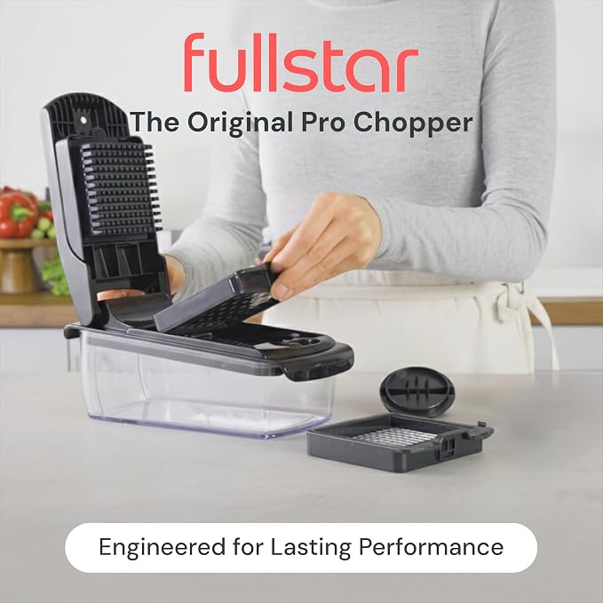 Fullstar Pro Original Vegetable Chopper Kitchen Prep Tool | 2 in 1 Veggie Slicer, Onion & Fruit Cutter with Sharp Stainless Steel Blades & Container, All-in-One Food Prep Tool (Black)