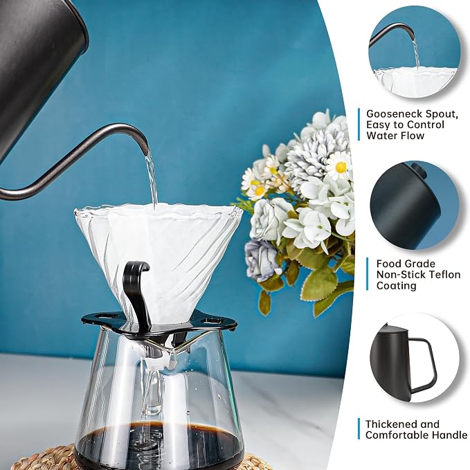 Coffee Pour Over Dripper Set, Pour Over Coffee Maker Kit with Kettle | Coffee Maker Set with Hand Coffee Grinder and Pour Over Scale, Coffee Brewing Kit, Glass Coffee Dripper and Filter Set