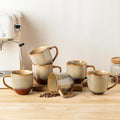 theterra Ceramic Coffee Mugs Set of 6, 12 oz Coffee Cups with Handle | Handmade, Suitable for Latte, Tea, Milk, Beer & Hot Cocoa, Creamy Amber