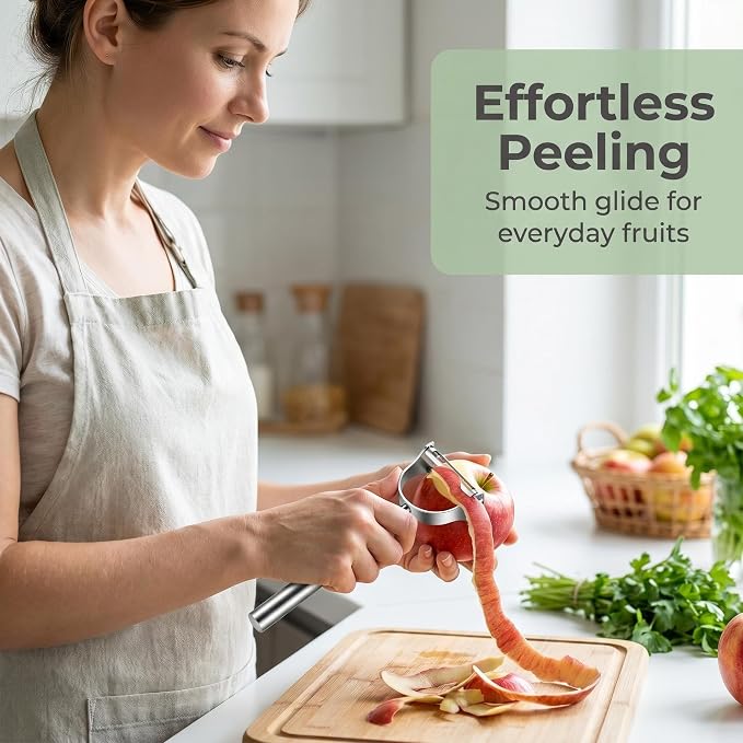 2-in-1 Stainless Steel Julienne Vegetable Peeler, One-Piece Metal Construction, Sharp Dual Blades for Potatoes, Carrots, Apples, Citrus, Dishwasher Safe