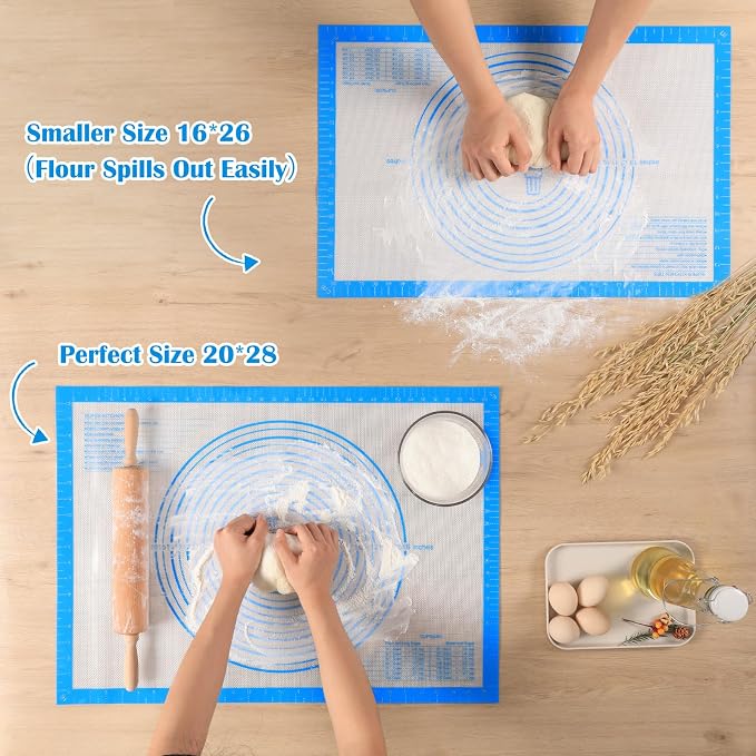 Nonstick Silicone Pastry Mat Extra Large with Measurements Dough Baking Mat | 28'' x 20'' Silicone Baking Mat Counter Dough Rolling Fondant/Pie Crust Sourdough Bread Supplies By Folksy Super Kitchen Blue