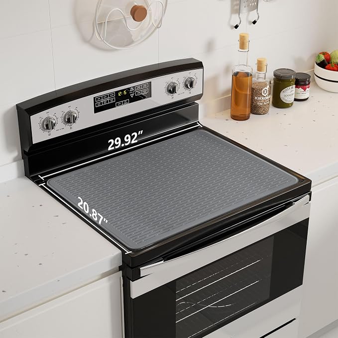 Stove Top Cover for Electric Stove - Food Grade Ceramic Stove top Cover, Silicone XXL Dish Drying Mat, Glass Cooktop Covers, Flat RV Range top Mats (Gray,30x21)