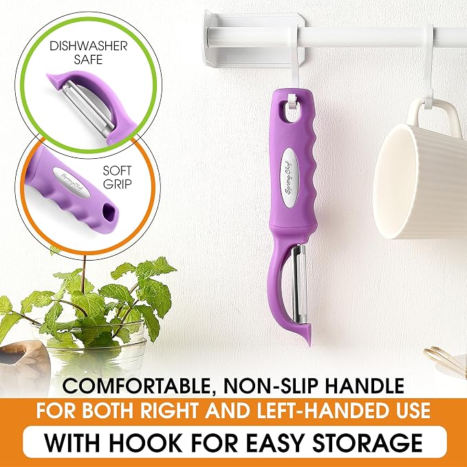 Spring Chef Swivel Vegetable Peeler for Kitchen w/Ergonomic Handle, Orchid | Premium Potato Peeler w/ Ultra Sharp Stainless Steel Blades, Multifunctional Veggie Peeler for Apple, Carrot, Cucumber, Fruit