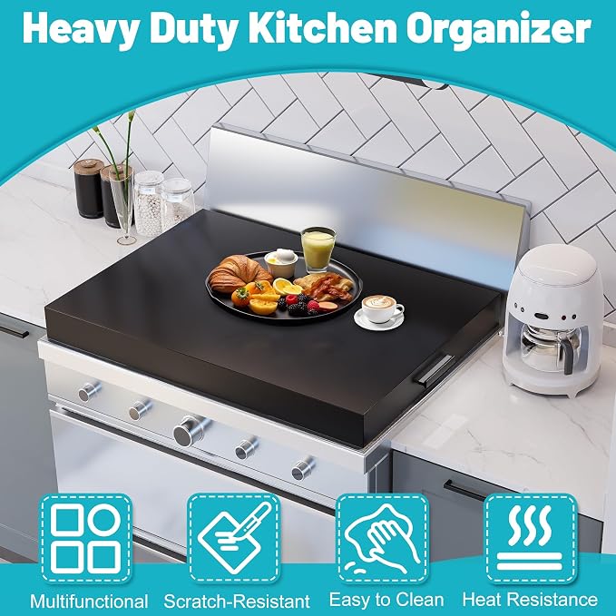 Stove Top Cover, Large Gas Stove Cover Board, 30" L x 22" W x 3" H, Metal Stove Top Cover with Handles, Noodle Board Cooktop Cover, Kitchen Organizer, Easy to Clean