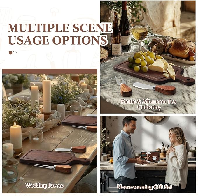 1 SetsBridal Shower Favor Prizes Charcuterie Board,Walnut Color | Walnut Cheese Board with Knife Fork Thank You Tag, Gift Box for Guests, Valentines Wedding Baby Shower Party Favors