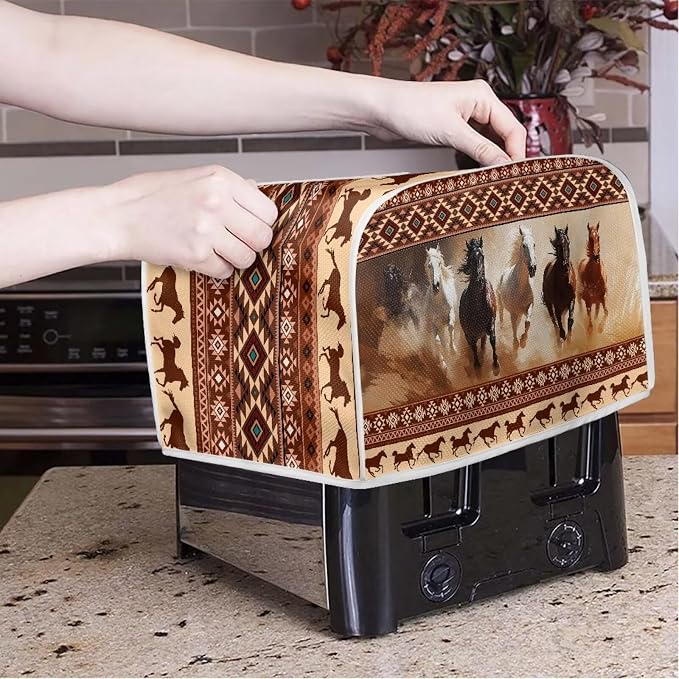 Aztec Southwest Horse Printed Toaster Dust Cover - Brown, Black; Small Appliance Cover; Fingerprint Protection