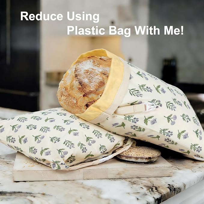 Reusable Beeswax Bread Bags for Homemade Bread & Sourdough, 2-Pack XL Airtight Food Storage Bags, Organic Cotton Linen Covers - Freezer-Friendly Freshness Preservation Keeps Fresh Longer