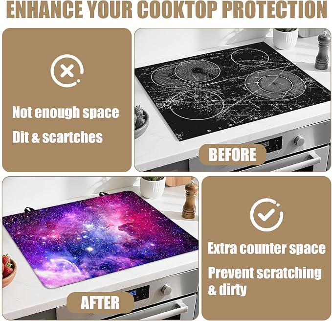Purple Galaxy Space Stove Top Covers for Electric Stove, Electric Gas Stove Pad Heat Resistant Range Cooktop Protector for Home Decor Kitchen 28"x20"