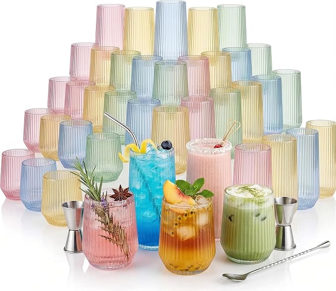 48 Pack Disposable Wine Glasses, Plastic Champagne Flutes - Stemless Clear | 24 9oz Flutes, 24 12oz Wine Cups, Cocktail Glasses, BPA-Free Shatterproof Unbreakable Reusable Recyclable Wedding Birthday
