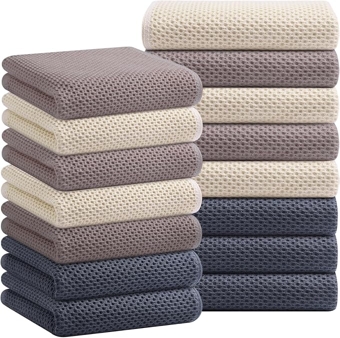 Homaxy 100% Cotton Waffle Weave Kitchen Towels, 15-Pack, Mixed Color | Ultra Soft Absorbent Dish Towels, Quick Drying Cleaning Towels, 13 x 28 Inches