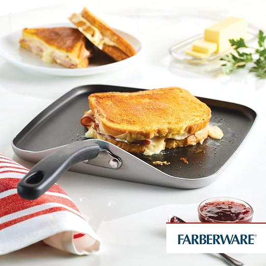 Farberware Cookstart Aluminum DiamondMax Nonstick Square Griddle Pan, 11-Inch, Silver