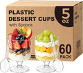 Ginkgo 60 Pack (120-Piece) 5 oz Plastic Stemmed Dessert Cups with Spoons | Sturdy & Food Safe Disposable Clear Mini Parfait & Pudding Cups for Party Appetizers, Cake, Jello & Yogurt Shots