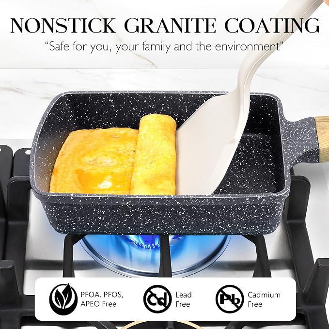 GiPP Tamagoyaki Egg Pan - 5" x 7" Japanese Omelette Pans, Non Stick Frying Pan with Heat-Resistant Handle, Healthy Grey Granite Cookware, Compatible with All Stovetops, PFOS PFOA Free