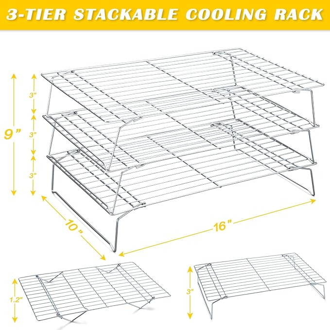Hunnycook Cooling Racks - 10 * 16 Inch 3PCS Stackable Tall Baking Racks, Stainless Steel Wire Rack for Baking Sheet, Cooling Racks for Cooking and Baking, Oven and Dishwasher Safe