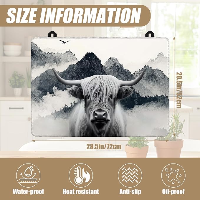 Highland Cow Mountain Stove Top Covers for Electric Stove, Electric Gas Stove Pad Heat Resistant Range Cooktop Protector for Home Decor Kitchen 28"x20"