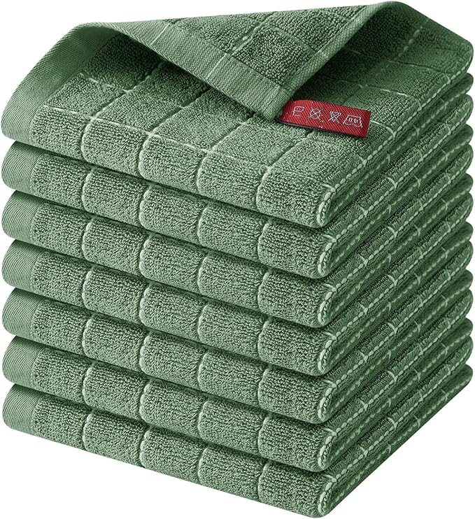 Homaxy 100% Cotton Terry Kitchen Dish Cloths, 7 Pack, Grass Green | Ultra Soft and Absorbent Dish Towels for Kitchen, Suitable for Drying and Washing Dishes